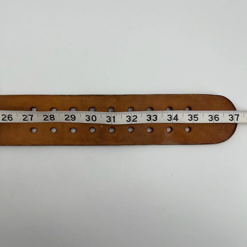 Vtg Leather Weightlifting Belt 32 Double Prong Wide Back Powerlifting Gym 37in